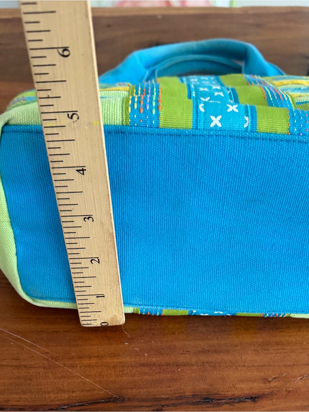 Vintage Tianni Canvas Ribbon Striped Tote Bag Blue Green Yellow Embroidered Y2K! - Picture 6 of 7